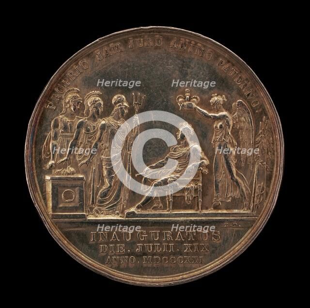 Britannia, Scotia, and Hibernia Offering Thanks for the King's Coronation by Genius [reverse], 1821. Creator: Benedetto Pistrucci.
