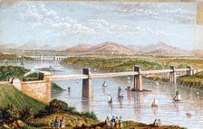 Britannia Tubular Bridge over Menai Straits, Wales, c1850s