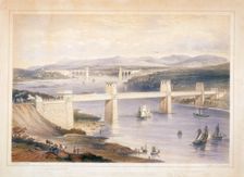 Britannia Tubular Bridge over the Menai Straits, Wales, c1850-c1852. Artist: George Hawkins