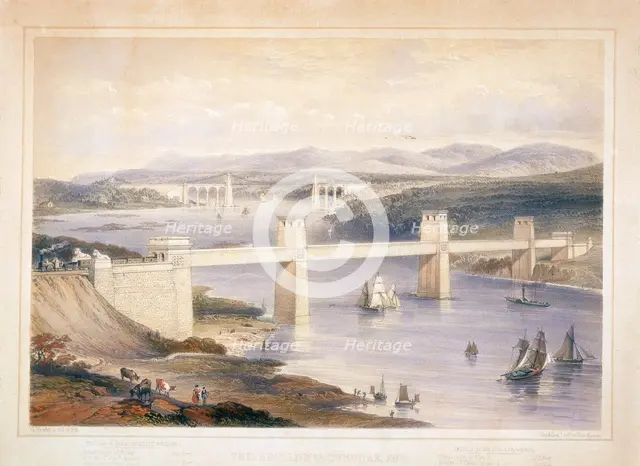 Britannia Tubular Bridge over the Menai Straits, Wales, c1850-c1852. Artist: George Hawkins