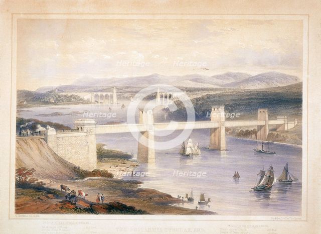 Britannia Tubular Bridge over the Menai Straits, Wales, c1850-c1852. Artist: George Hawkins