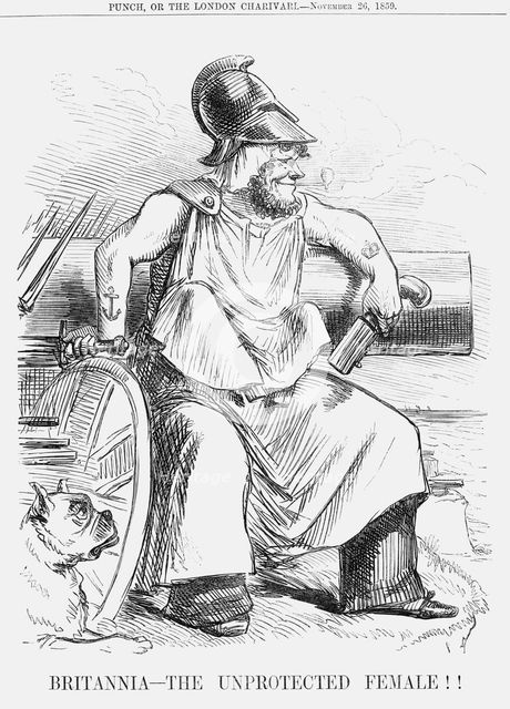 'Britannia-the Unprotected Female!!', 1859.  Creator: Unknown.