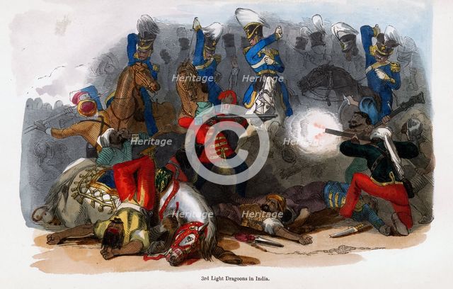 British 3rd Light Dragoons in action in India. Artist: Unknown