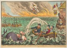British Tars Towing the Danish Fleet into Harbour; the Broad-Bottom Leviathan t..., October 1, 1807. Creator: James Gillray