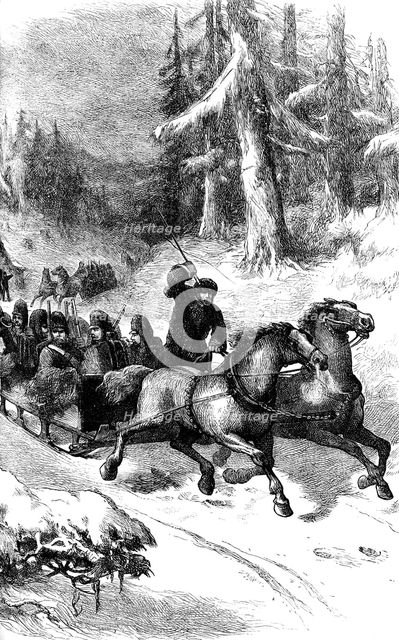 British troops conveyed through Canada in winter, c1860s (c1880). Artist: Unknown