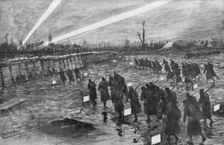 British troops advance under cover of darkness, Neuve-Chapelle, France,10 March 1915, (1926). Creator: Frederick Villiers