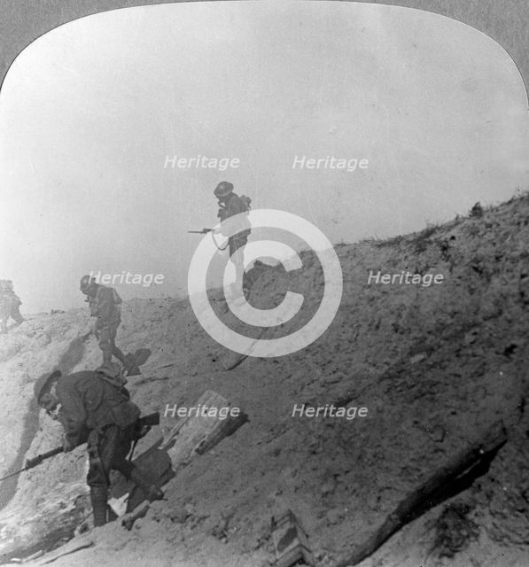 British troops advancing through gas, Passchandaele, Ypres, Belgium, World War I, c1914-c1918. Artist: Realistic Travels Publishers