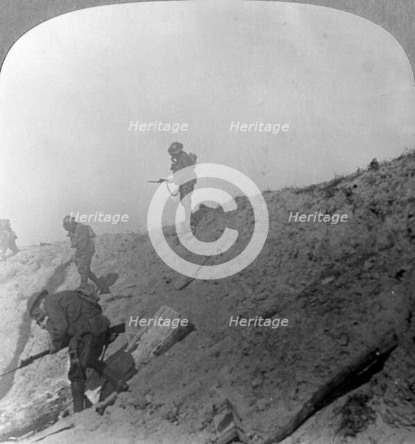 British troops advancing through gas, Passchandaele, Ypres, Belgium, World War I, c1914-c1918. Artist: Realistic Travels Publishers