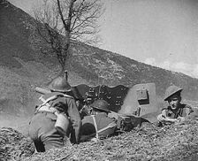 British Troops Bombarding Monte Cassino With Artillery, 1943-1944. Creator: British Pathe Ltd