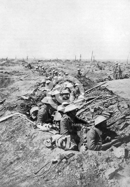 British troops on the Somme Heights, France, First World War, 1914-1918, (c1920). Artist: Unknown
