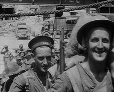 British Troops Marching Through a Dock in North Africa, 1943. Creator: British Pathe Ltd