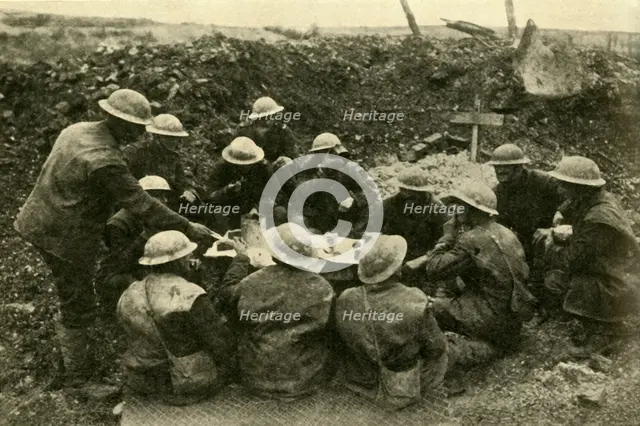 British troops spend Christmas on the battlefield, First World War, c1916, (c1920). Creator: Unknown.