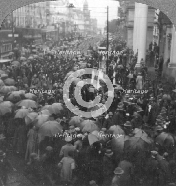 British troops parading on Adderley Street, Cape Town, South Africa, World War I, c1914-c1918. Artist: Realistic Travels Publishers