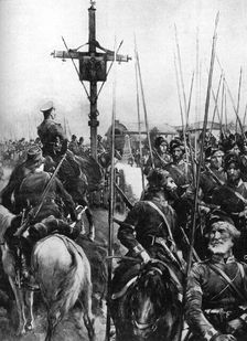 British troops passing through a Galician village, Spain, First World War, 1914