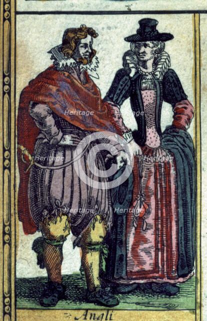 British types, colored engraving from the book 'Le Theatre du monde' or 'Nouvel Atlas', 1645, cre…