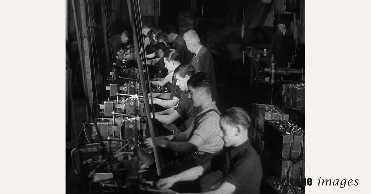 British Workers in a Factory, 1941. Creator: British Pathe Ltd ...