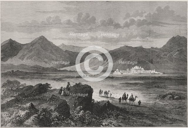 British-Afghan war, entrance to the Khyber Pass and view of the Jamrood fort that defends it, eng…