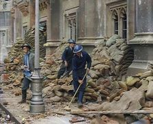 British Air Raid Wardens Clearing up Rubble Around the Palace of Westminster, 1941. Creator: British Pathe Ltd