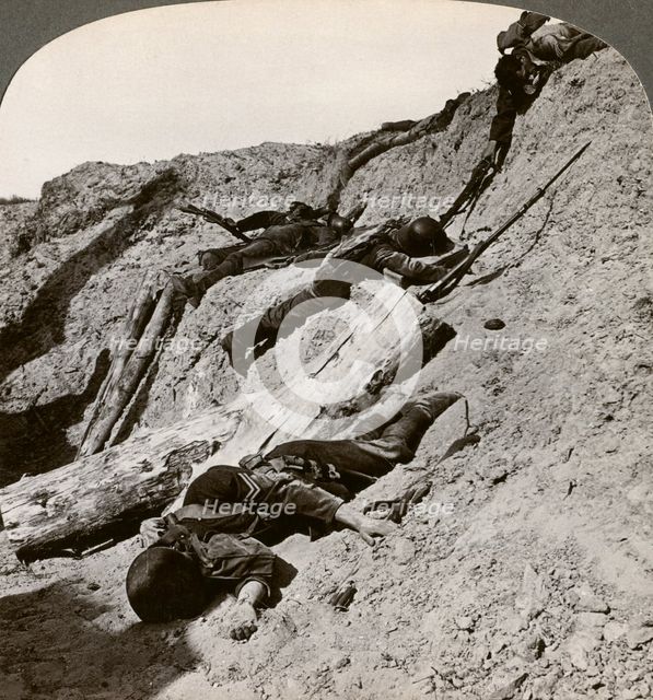 British and German dead near the Hohenzollern Redoubt, Lens, France, World War I, 1914-1918Artist: Realistic Travels Publishers