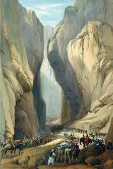 British army entering the Bolan Pass from Dadur, First Anglo-Afghan War, 1838-1842. Artist: James Atkinson