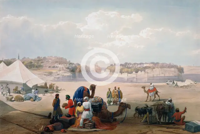 British army under canvas at Roree on the Indus, First Anglo-Afghan War, 1838-1842. Artist: James Atkinson