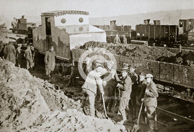 British armoured railway engine, France, World War I, 1916. Creator: Unknown.