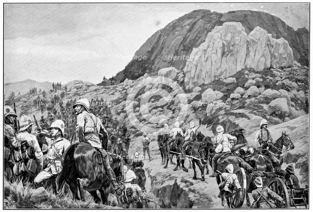 British artillery going to the attack on Spion Kop, 2nd Boer War, 24 January 1900. Artist: Richard Caton Woodville II