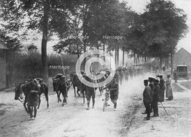 British cavalry lancers, France, 1914. Artist: Unknown