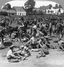 British cavalry troops resting in a French village, World War I, c1914-c1918. Artist: Realistic Travels Publishers