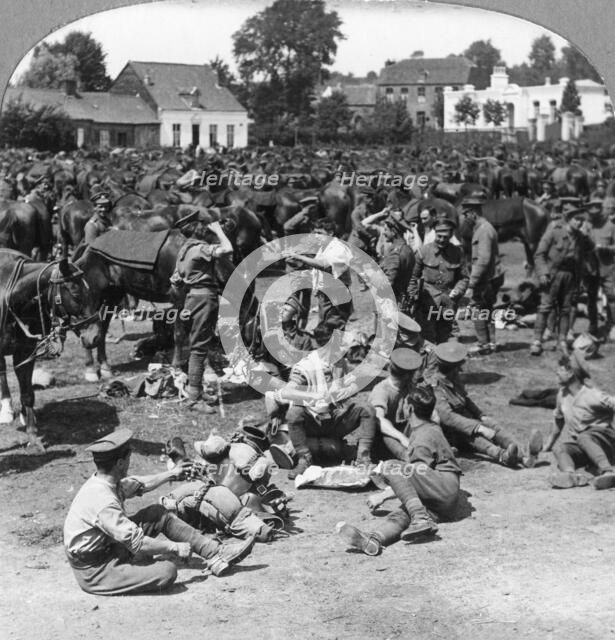 British cavalry troops resting in a French village, World War I, c1914-c1918. Artist: Realistic Travels Publishers