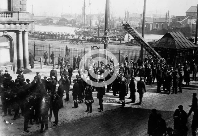 British coal strike - idle dock laborers, Cardiff, between c1910 and c1915. Creator: Bain News Service.