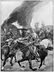 British colonial troops burning a rebel Boer's farm, 2nd Boer War 1899-1902