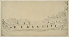British double-decked warship, harbor view. Creator: Willem van de Velde the Younger
