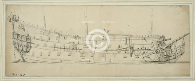 British double-decked warship, starboard side. Creator: Willem van de Velde the Younger.