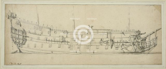 British double-decked warship, starboard side. Creator: Willem van de Velde the Younger.