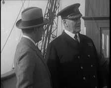 British First Sea Lord David Beatty, 1st Earl Beatty Talking to a Ship's Captain on Deck, 1921. Creator: British Pathe Ltd