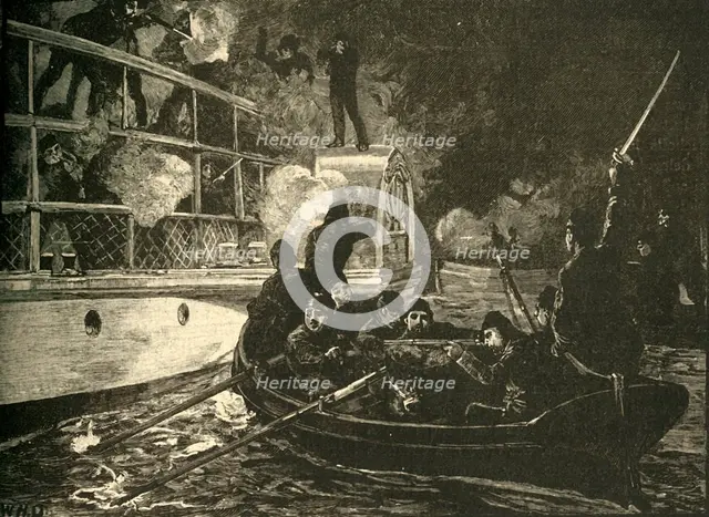 British forces capturing the Canadian rebel ship 'Caroline' on the Niagara River, 1837 (c1890).) Creator: Unknown.
