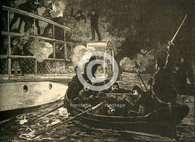 British forces capturing the Canadian rebel ship 'Caroline' on the Niagara River, 1837 (c1890).) Creator: Unknown.