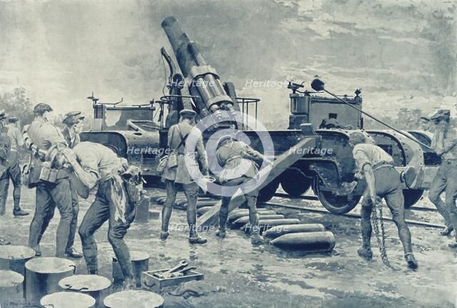 'British Heavy Howitzer in Action on the Western Front', 1916. Creator: Unknown.