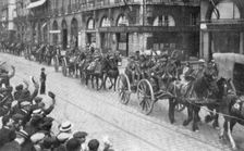 British Horse drawn artillery in Rouen, France, August 1914, (1926)