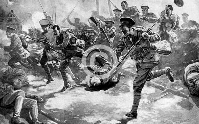 British infantry battle with German forces, First World War, 1914. Artist: Unknown