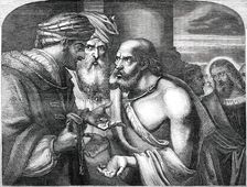 British Institution Exhibition - "The Covenant of Judas" - painted by J. Franklin, 1850. Creator: George Pike Nicholls