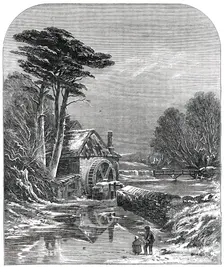 British Institution Exhibition - "The Frozen Mill" - painted by C. Branwhite, 1850. Creator: Mason Jackson