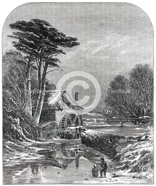 British Institution Exhibition - "The Frozen Mill" - painted by C. Branwhite, 1850. Creator: Mason Jackson.