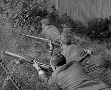 British Local Defence Volunteers Practising Rifle Shooting, 1940. Creator: British Pathe Ltd