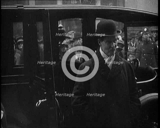 British Member of Parliament Andrew Bonar Law Posing for Photographs in Front of His Car, 1922. Creator: British Pathe Ltd.