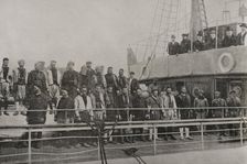 British men, captured by troops of the Sultan, on board the steamship "Al-Hassani", Morocco, 1898. Creator: Unknown
