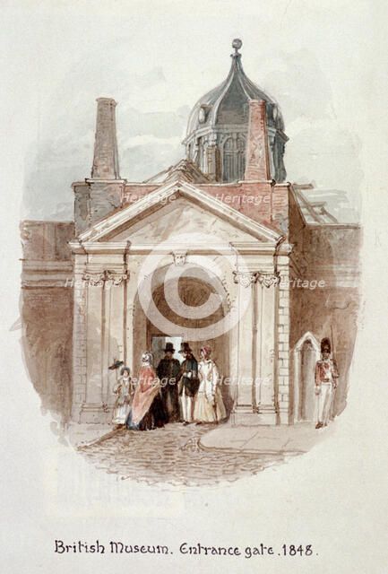 British Museum, entrance gate, 1848. Artist: James Findlay