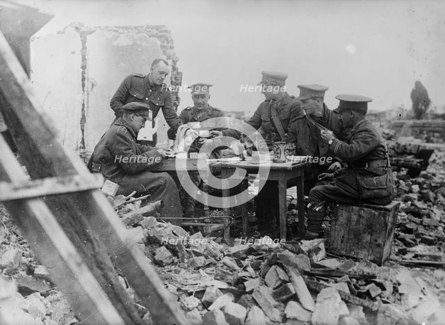 British officers' luncheon in wrecked village, 1917 25 April 1917. Creator: Bain News Service.