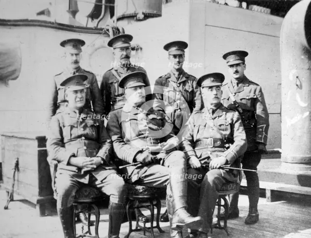 British officers on prison ship 'Royal Edward' moored just off Southend, November 1914. Artist: Unknown